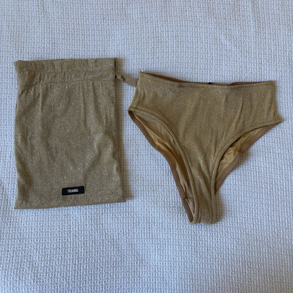 Triangl Swimwear Gold Shimmer High Waist Bikini Bottom Matching Dustbag Medium